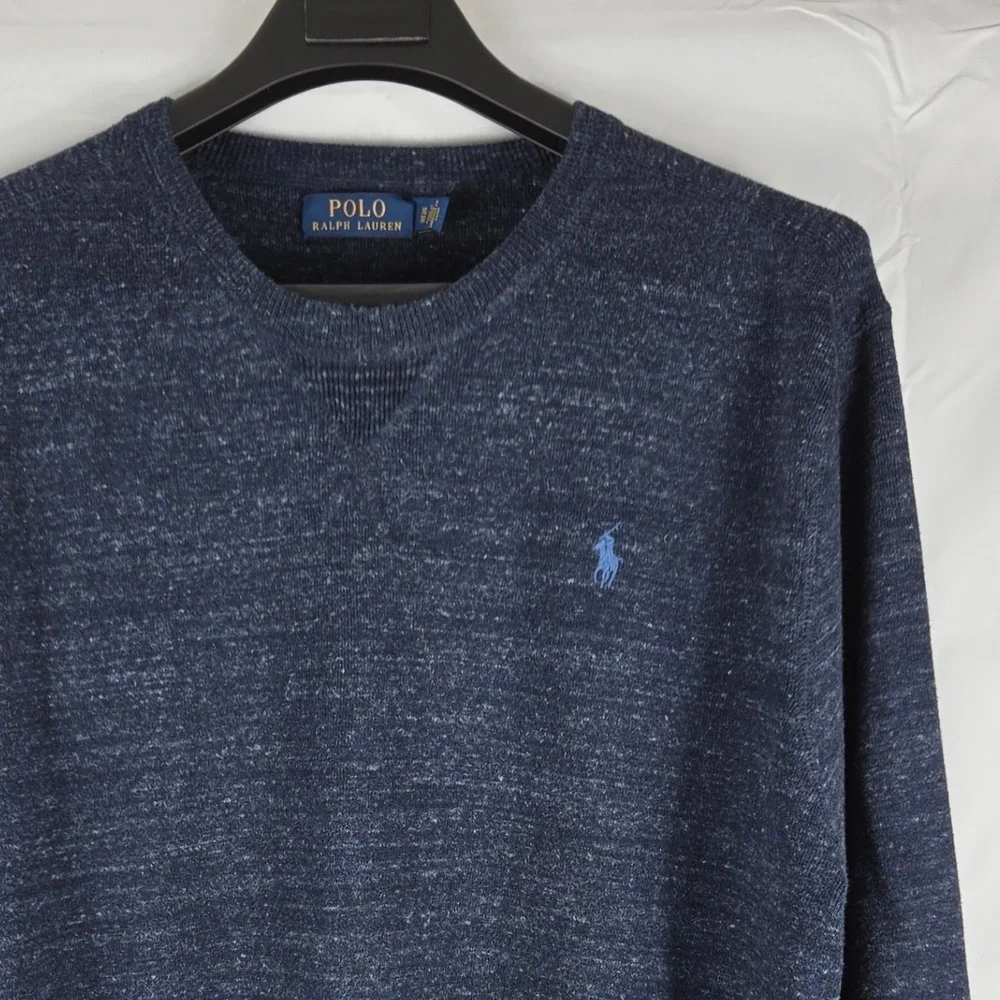 Polo Ralph Lauren Mens XL Blue Heather Cotton Crewneck Sweater Pullover Pony